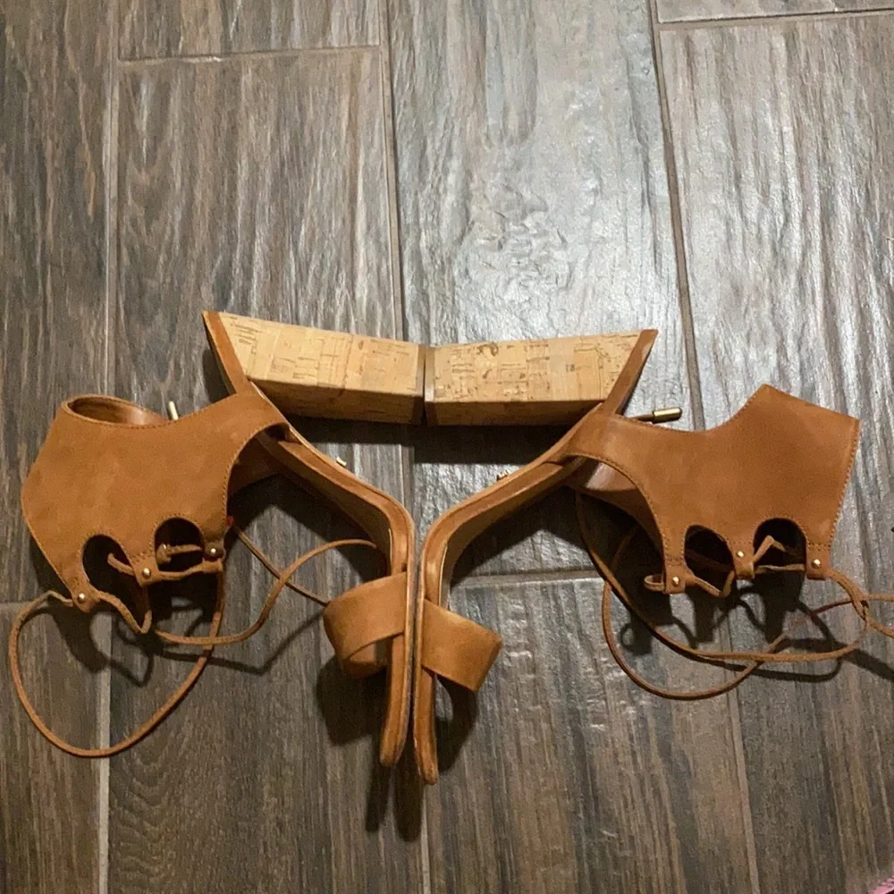 COPY - Schutz cognac camel lace up cork heels